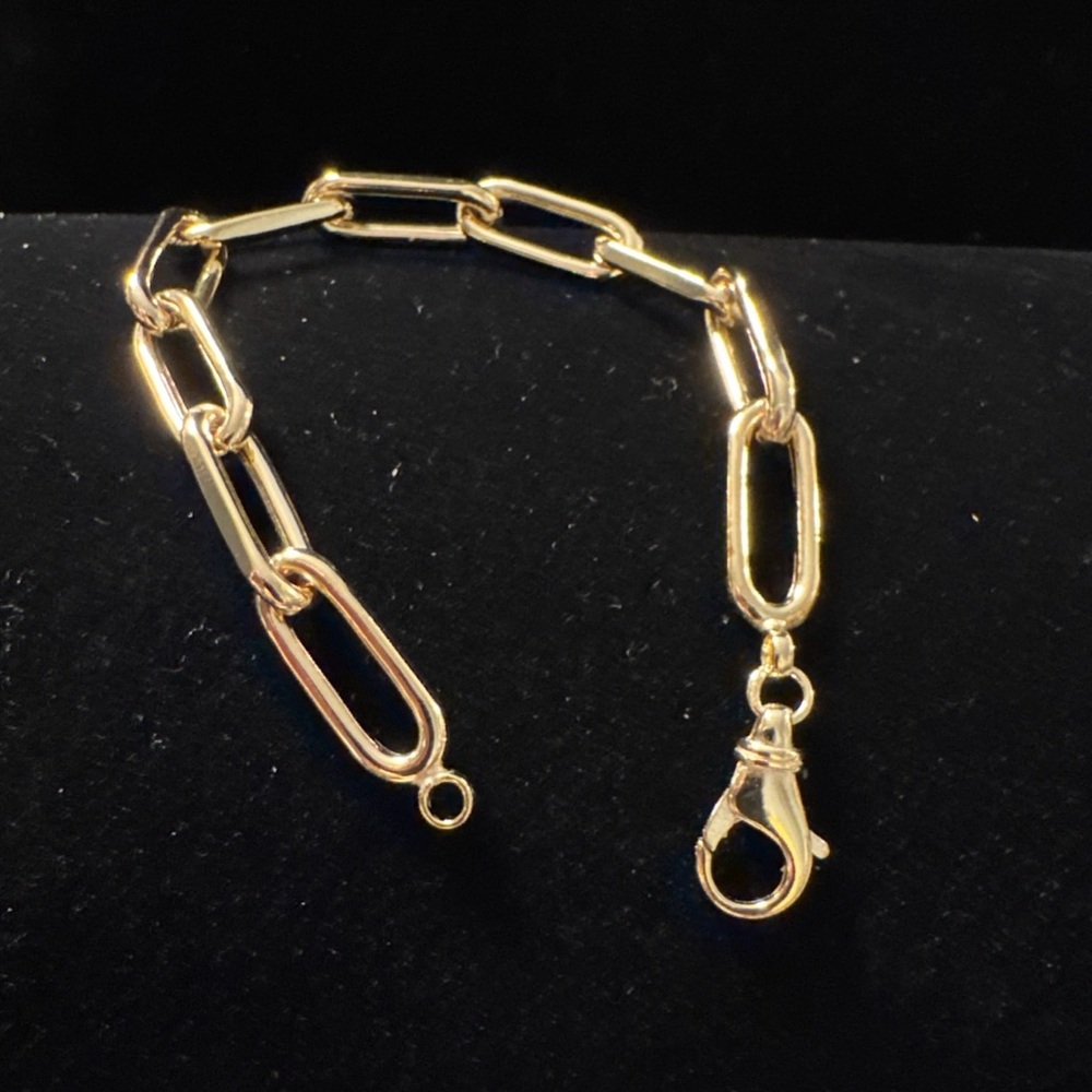 Sterling Gold Fancy Paperclip Chain Link Bracelet. 7”